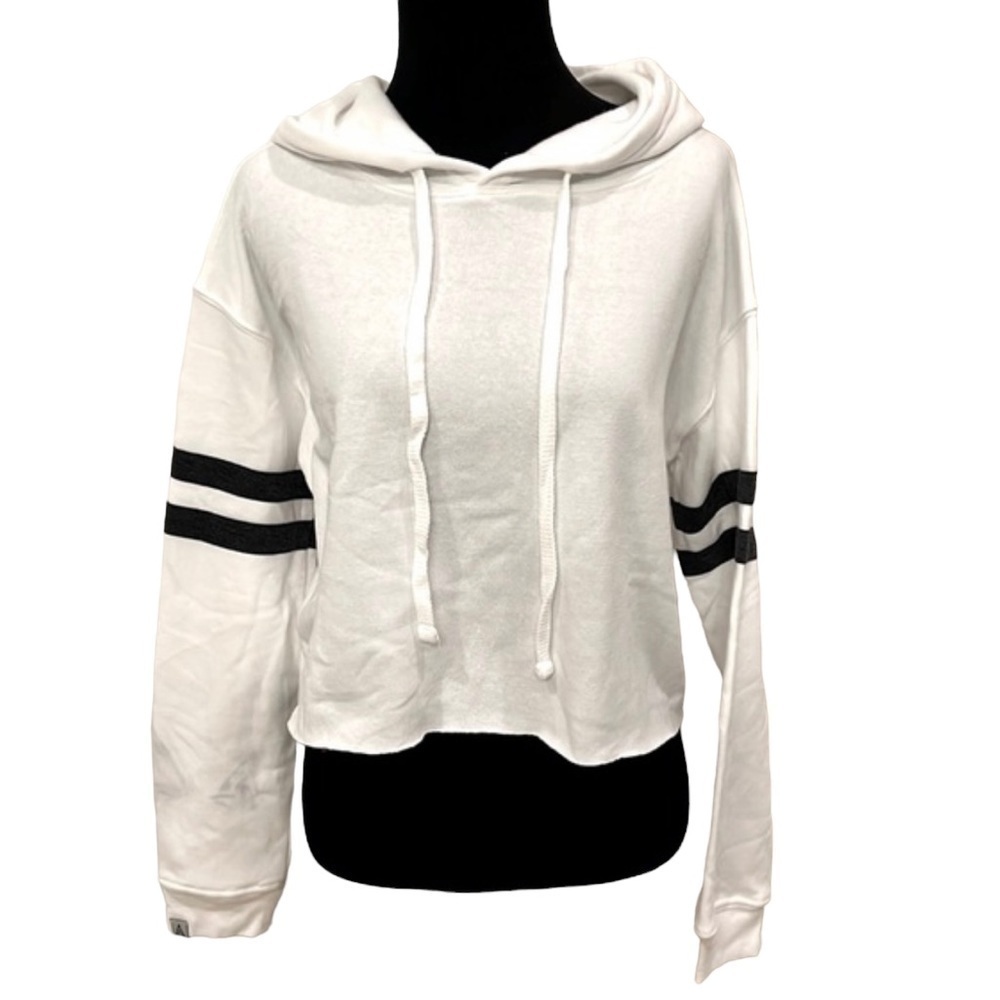 Acrux Womens Cropped Cozy Hoodie White/Dark Gray Size Small NWOT